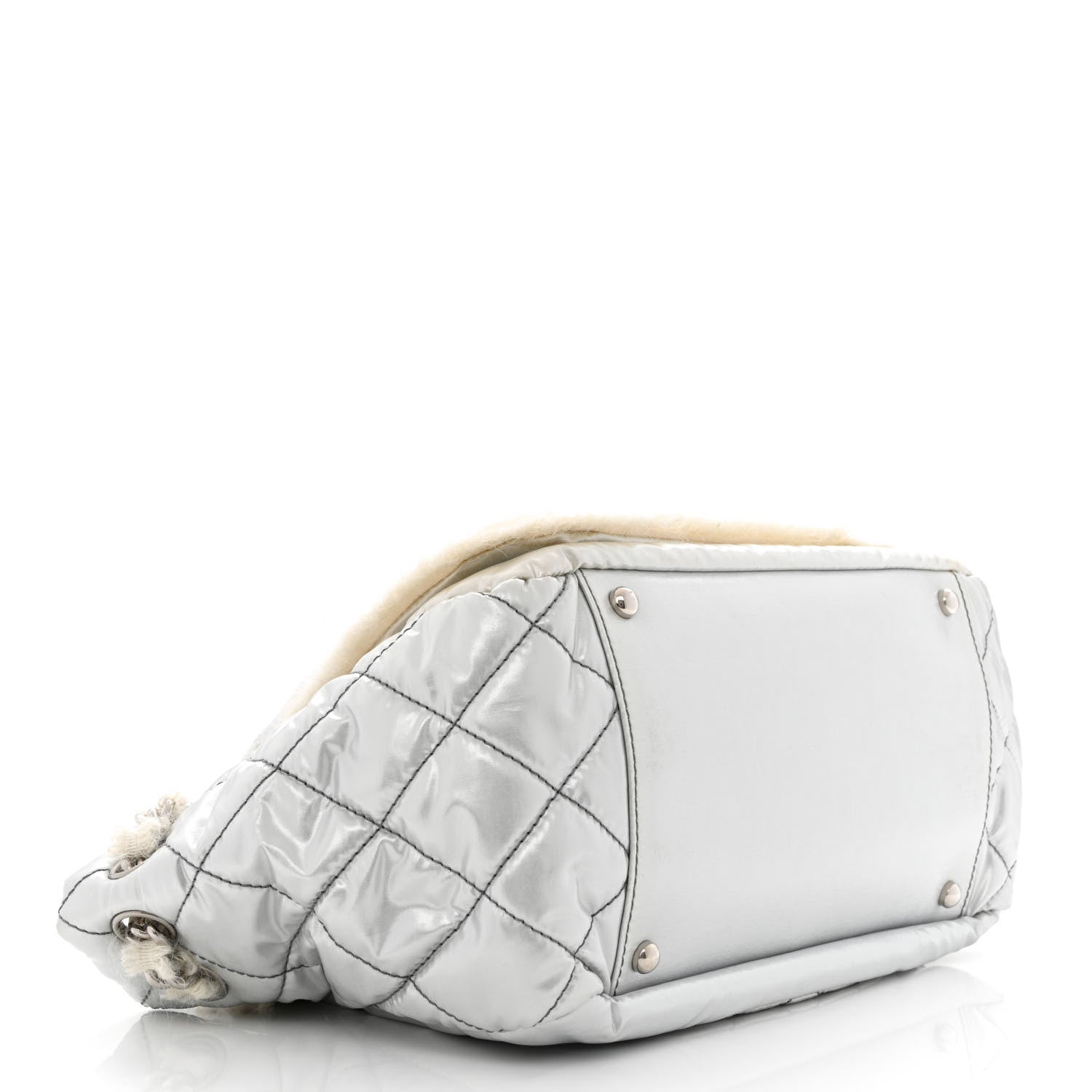 Chanel Vinyl Mohair Trimmed Accordion Arctic Polar Ice Flap Silver 3 of 9