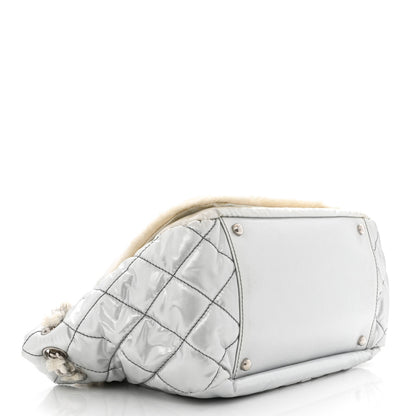 Chanel Vinyl Mohair Trimmed Accordion Arctic Polar Ice Flap Silver 3 of 9