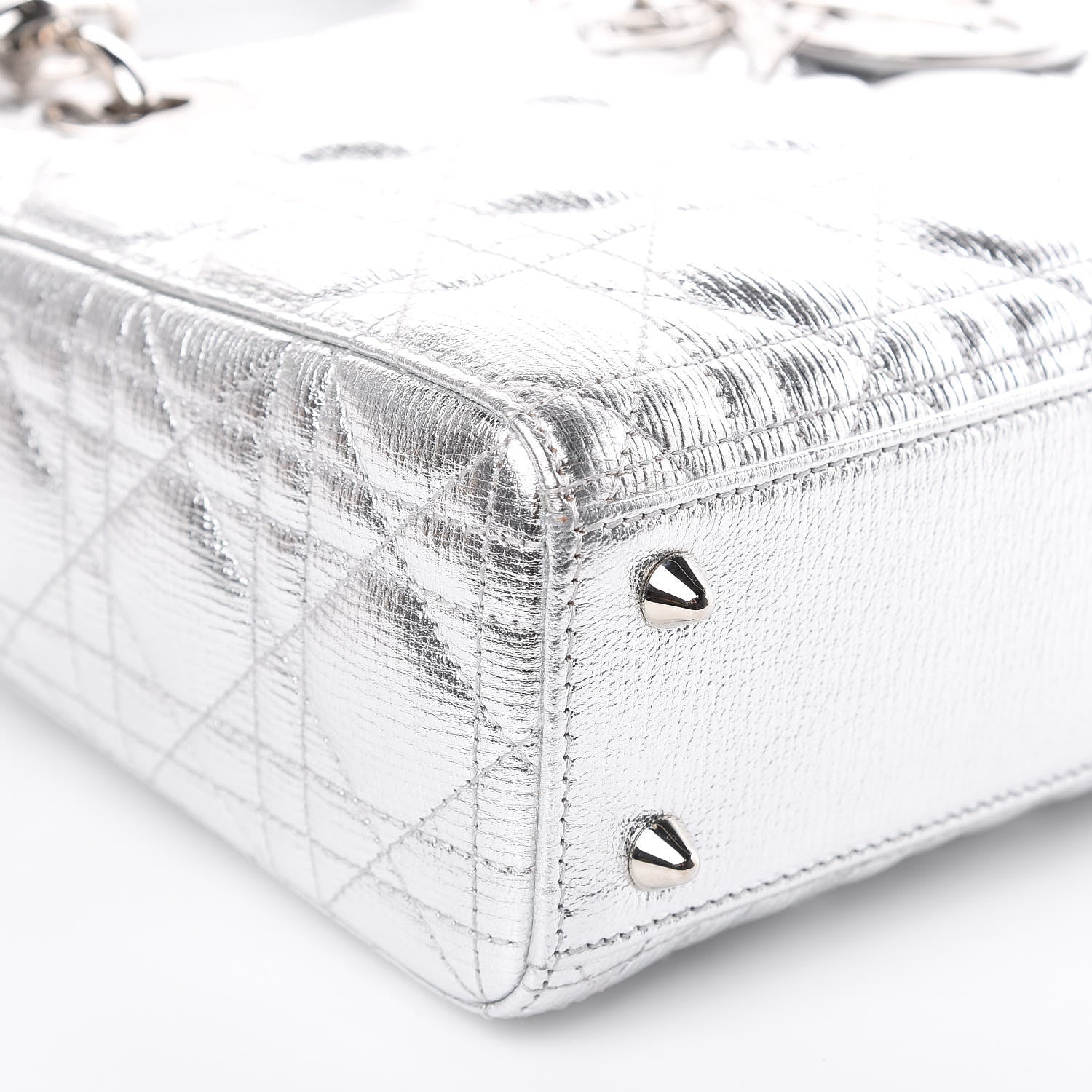 Christian Dior Metallic Grained Calfskin Cannage Small Lucky Badges My Lady Dior Silver 8 of 10