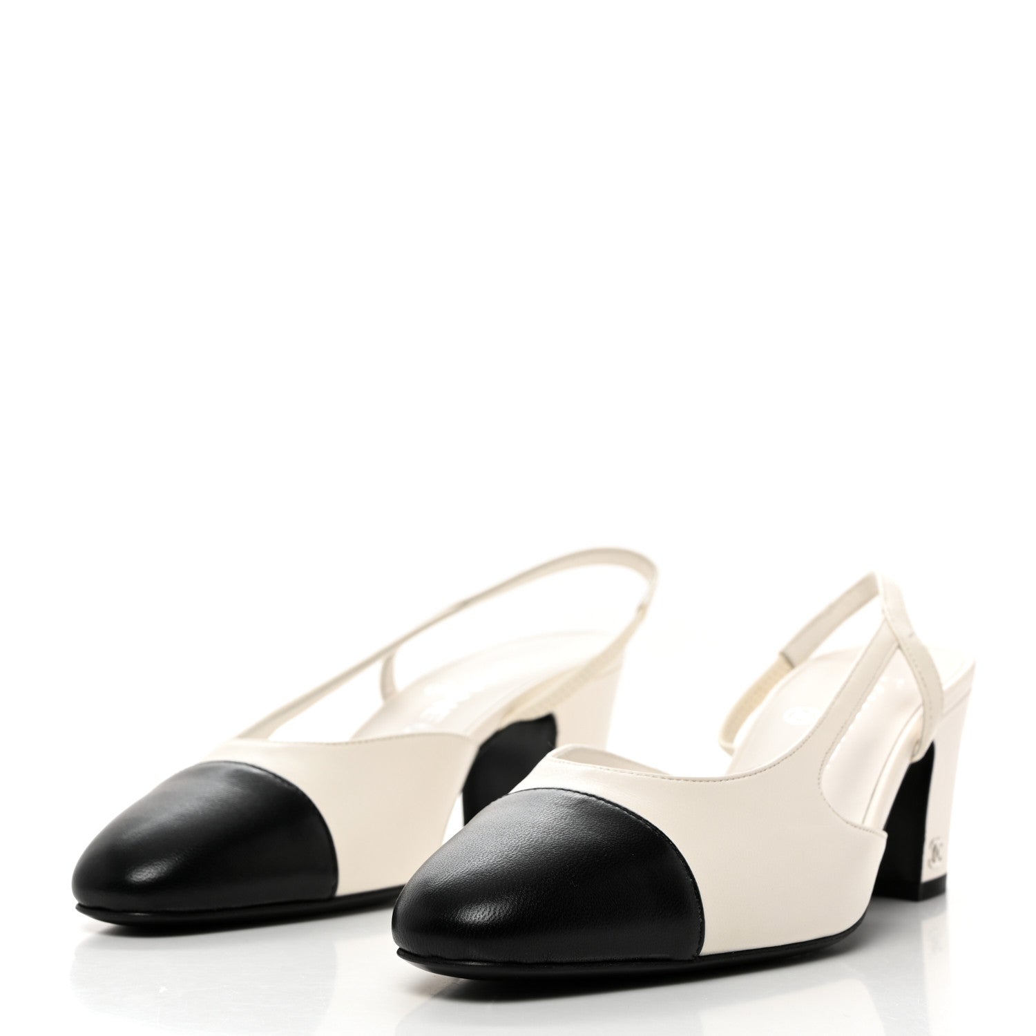 Chanel Lambskin Cap Toe CC Slingback Pumps 37.5 White Black 4 of 9