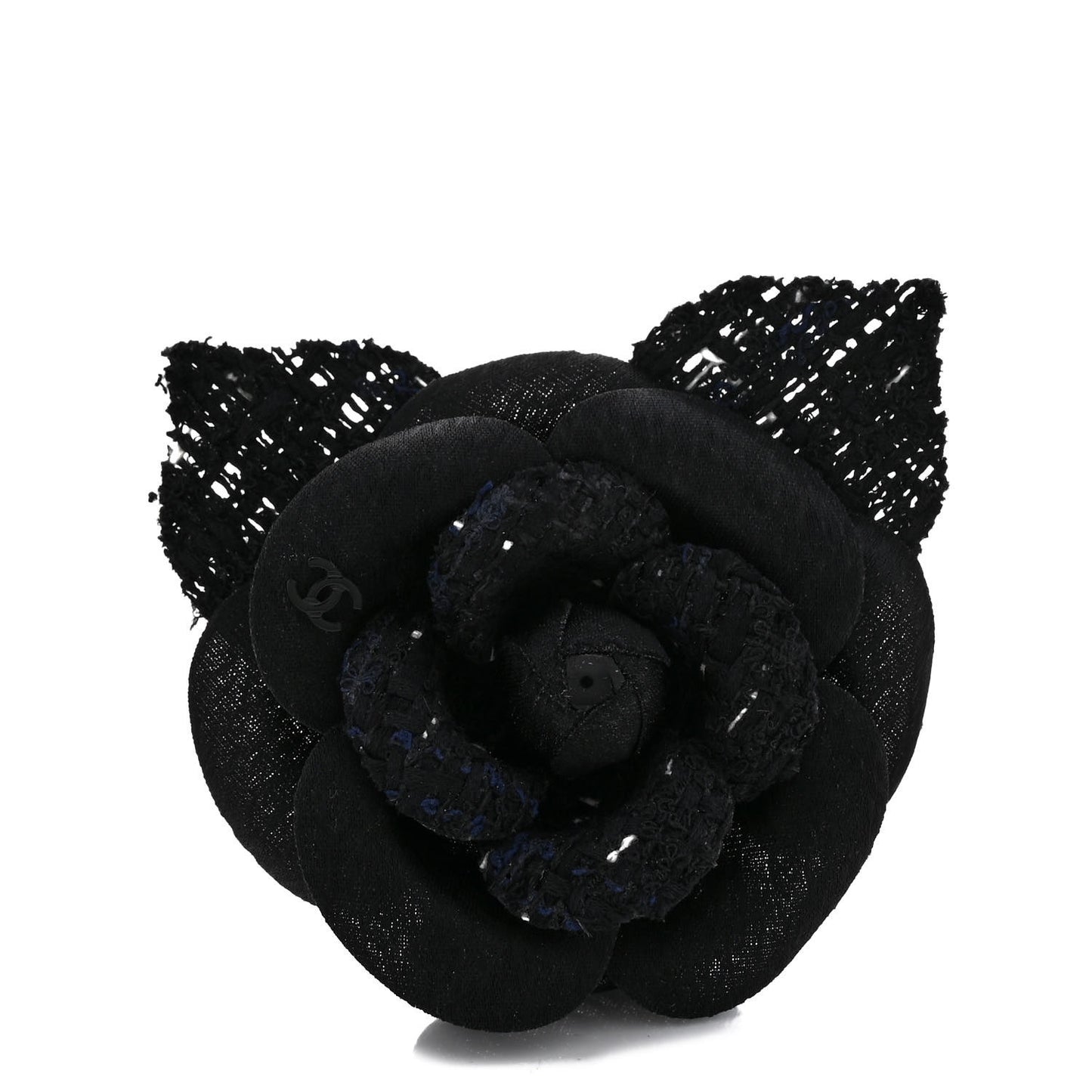 Tweed Camellia Pin Brooch Black White