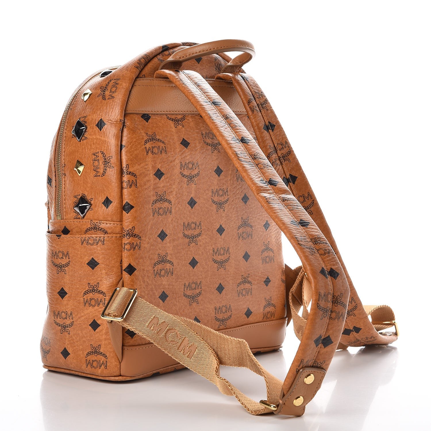 MCM Visetos Studded Small Stark Backpack Cognac 3 of 13