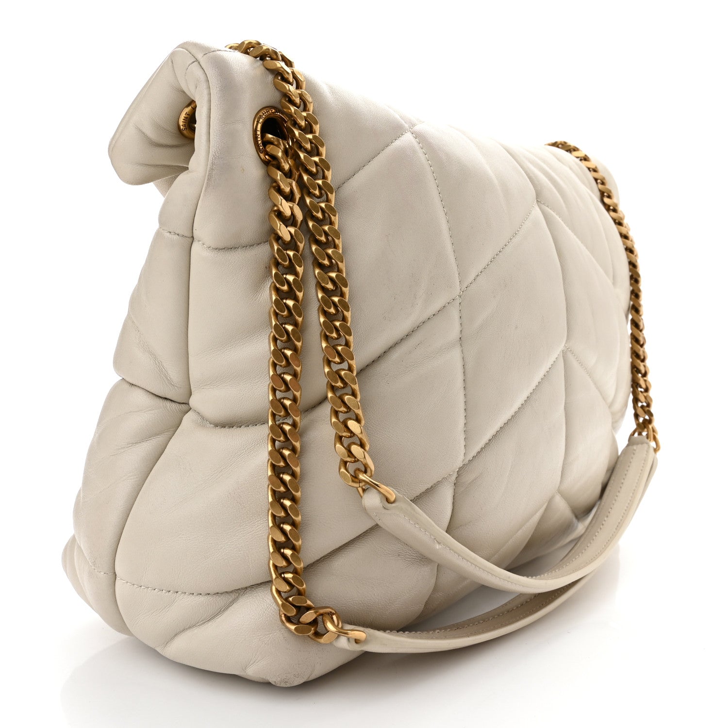 Saint Laurent Lambskin Quilted Small Loulou Puffer Monogram Chain Satchel Blanc Vintage 4 of 12