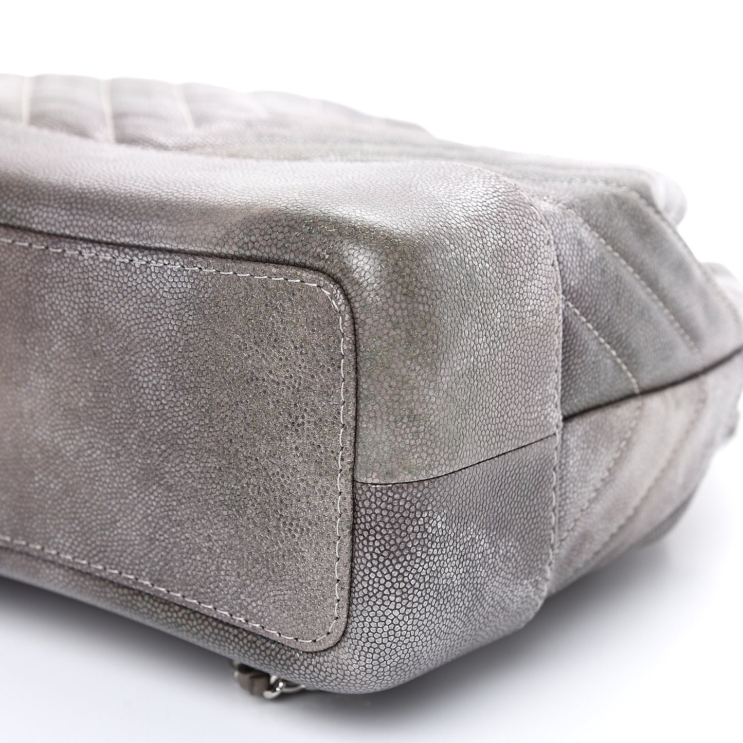 Metallic Grained Goatskin Chevron Quilted Gabrielle Backpack Silver