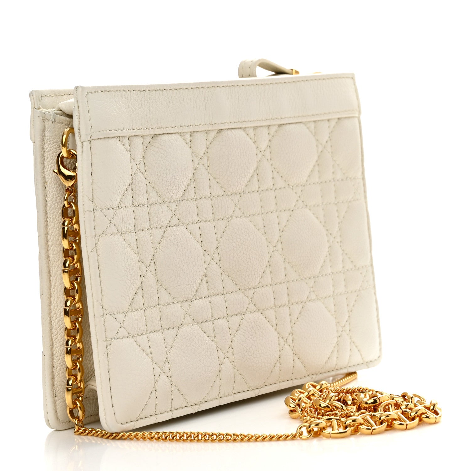 Christian Dior Calfskin Cannage Caro Zipped Pouch With Chain Latte 3 of 14