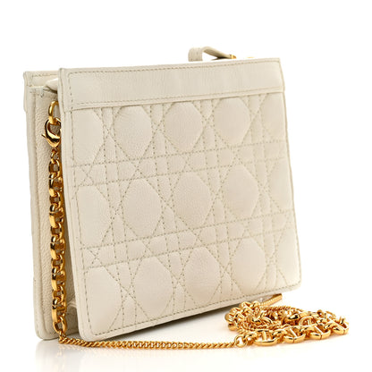 Christian Dior Calfskin Cannage Caro Zipped Pouch With Chain Latte 3 of 14