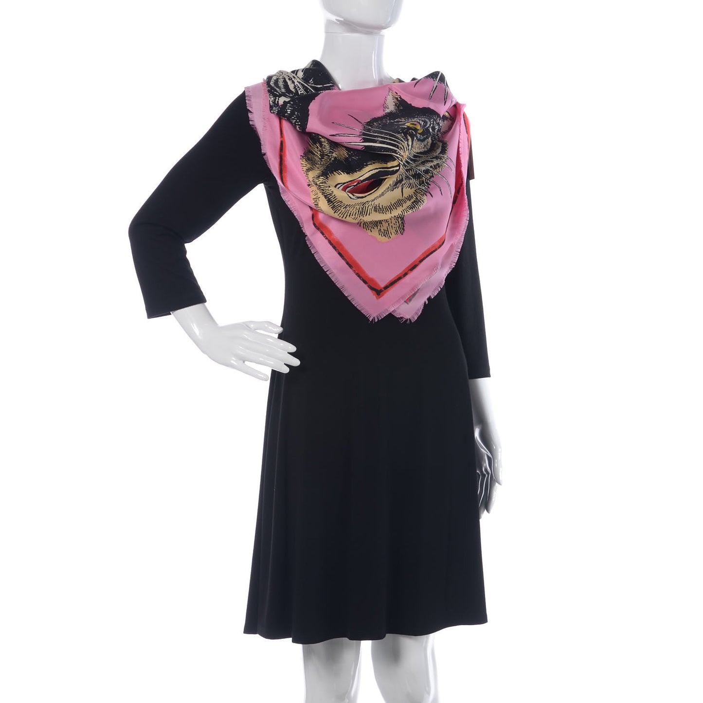 Silk Tiger Face Print Square Scarf Pink