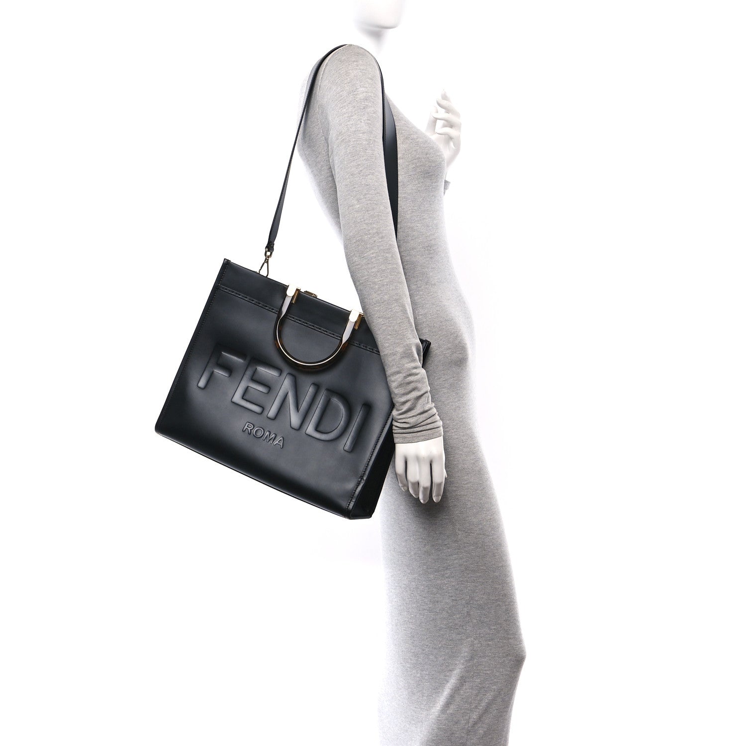 Fendi Vitello King Plexiglass Medium Fendi Sunshine Shopper Tote Black 2 of 9