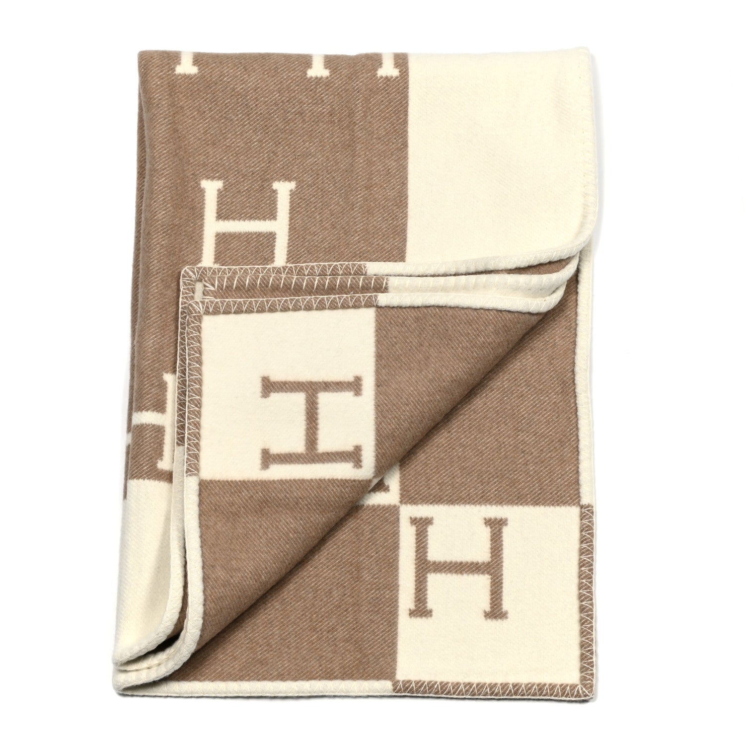 Hermes Wool Cashmere Avalon Baby Blanket Noisette Moyen White 3 of 3