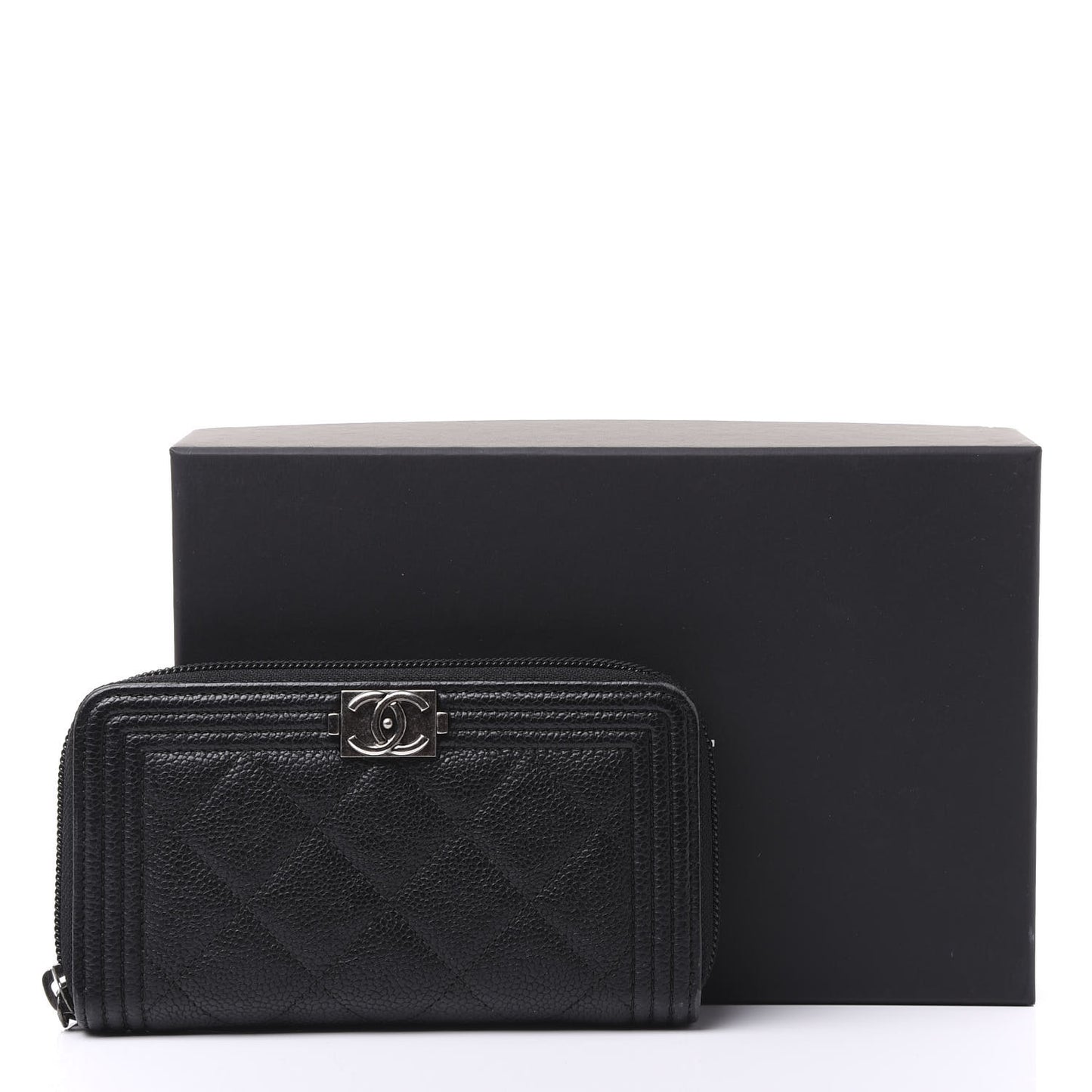 Caviar Quilted Small Boy Zip Around Wallet Black