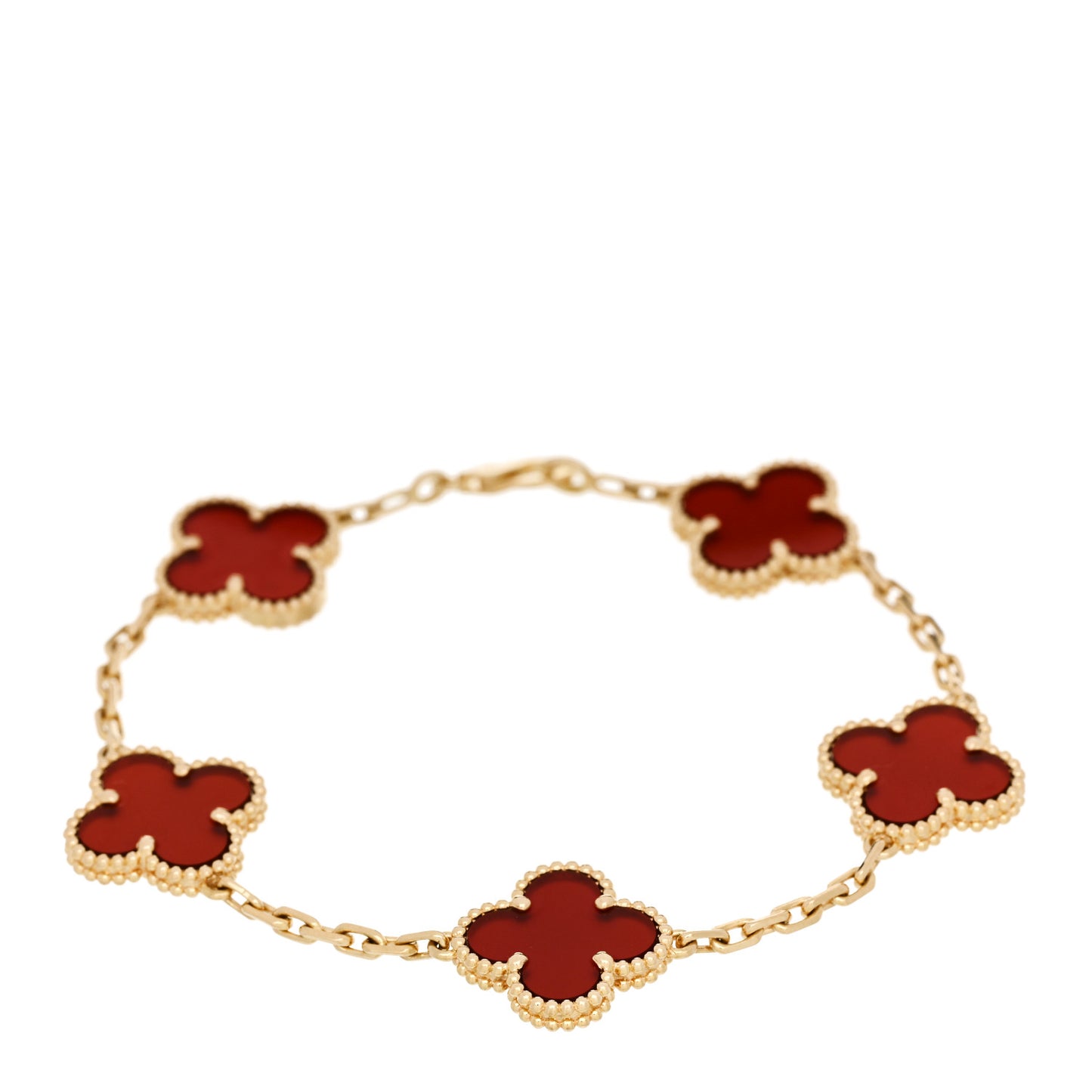 18K Yellow Gold Carnelian 5 Motifs Vintage Alhambra Bracelet