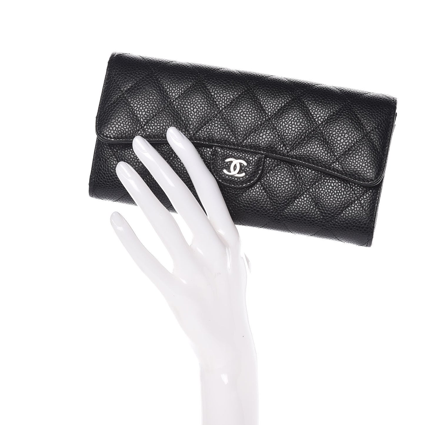 Caviar Quilted Large Gusset Flap Wallet Black