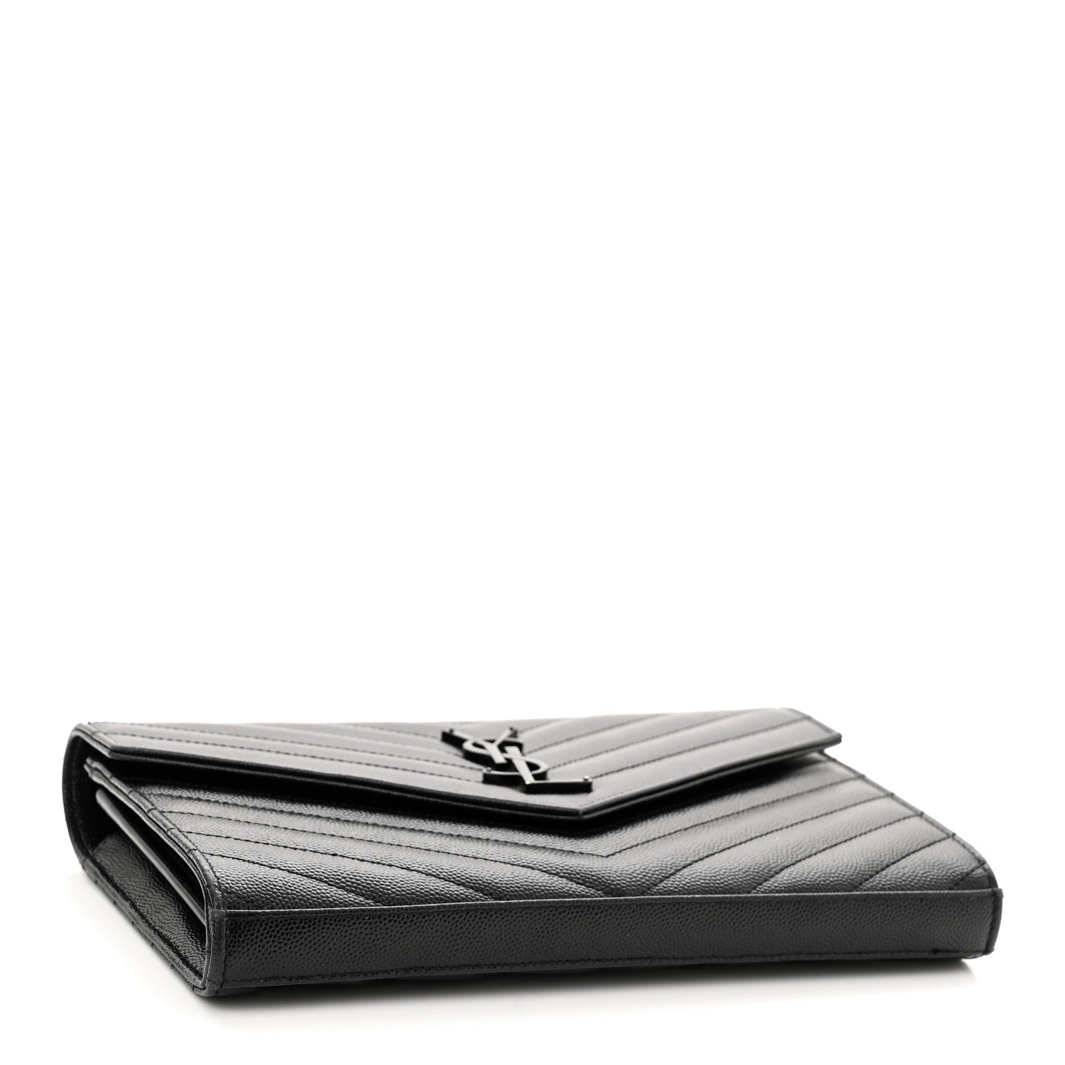 Saint Laurent Grain De Poudre Matelasse Chevron Monogram Monochrome Chain Wallet Black 4 of 12