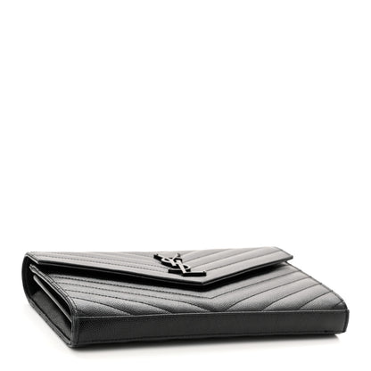 Saint Laurent Grain De Poudre Matelasse Chevron Monogram Monochrome Chain Wallet Black 4 of 12