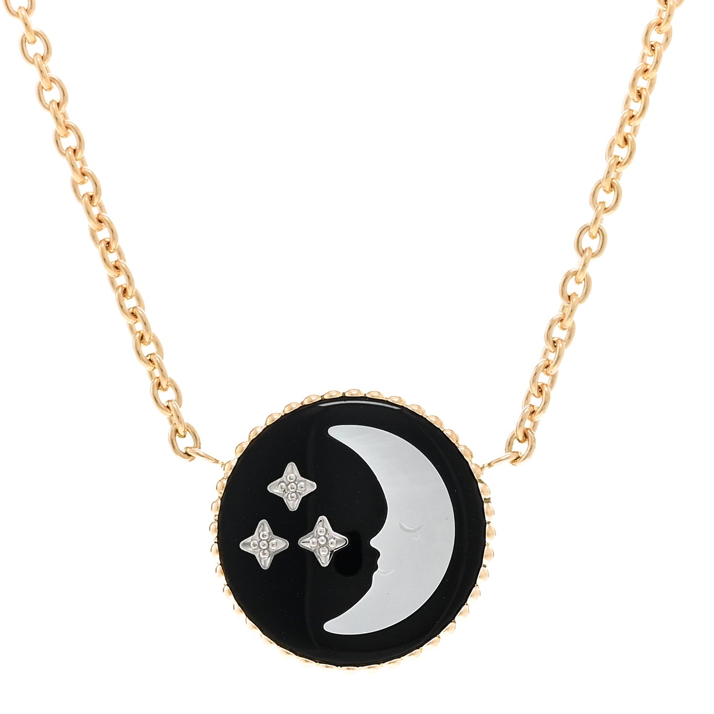 18K Yellow White Gold Diamond Black Onyx Mother of Pearl Rose Celeste Pendant Necklace