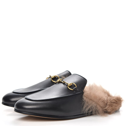 Gucci Calfskin Fur Womens Princetown Slippers 37.5 Black 3 of 8