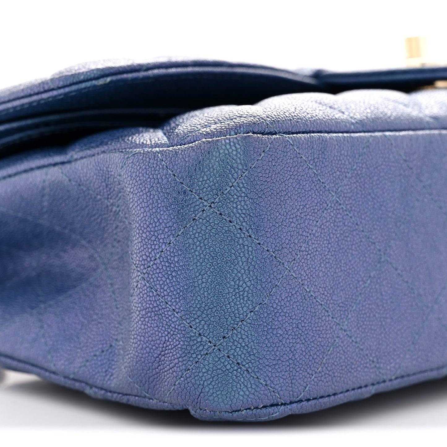 Iridescent Caviar Quilted Medium Double Flap Dark Blue