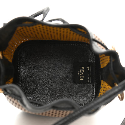 Fendi Vitello Liberty Glossy Lambskin F is Fendi Perforated Mini Mon Tresor Bucket Bag Sand Mimosa Black 5 of 10