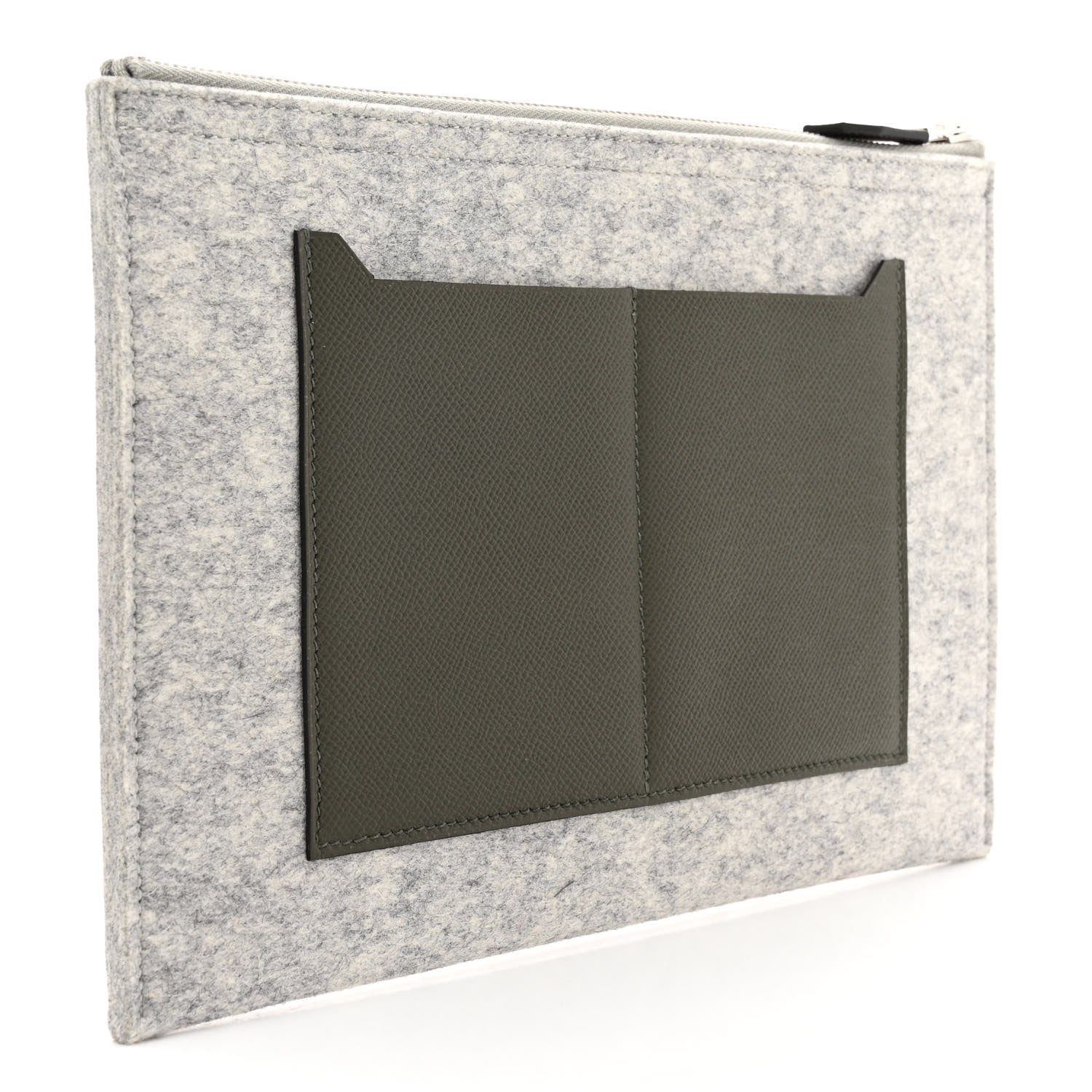 Hermes Felt Epsom Colorblock Toodoo 29 Zip Pouch Ebene Vert de Gris 3 of 8