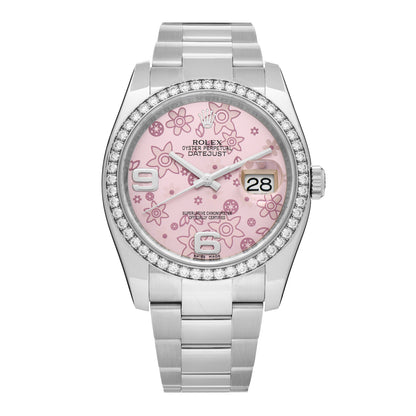 Rolex Stainless Steel Diamond 36mm Oyster Perpetual Datejust Watch Pink Flowers 116244 1 of 4