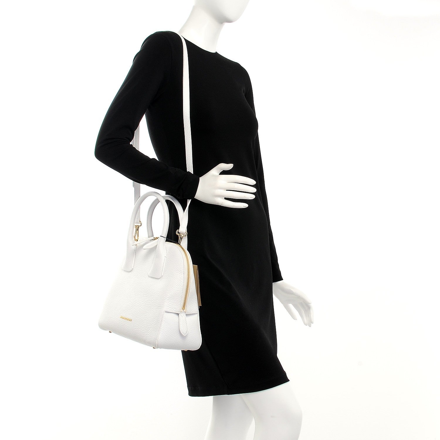 Burberry London Grainy Calfskin Small Greenwood Bowling Bag White 2 of 11