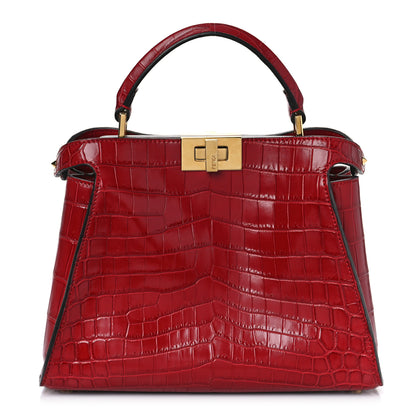Fendi Shiny Crocodile Shiny Nappa Medium Peekaboo Iconic Essentially Satchel Red 1 of 9