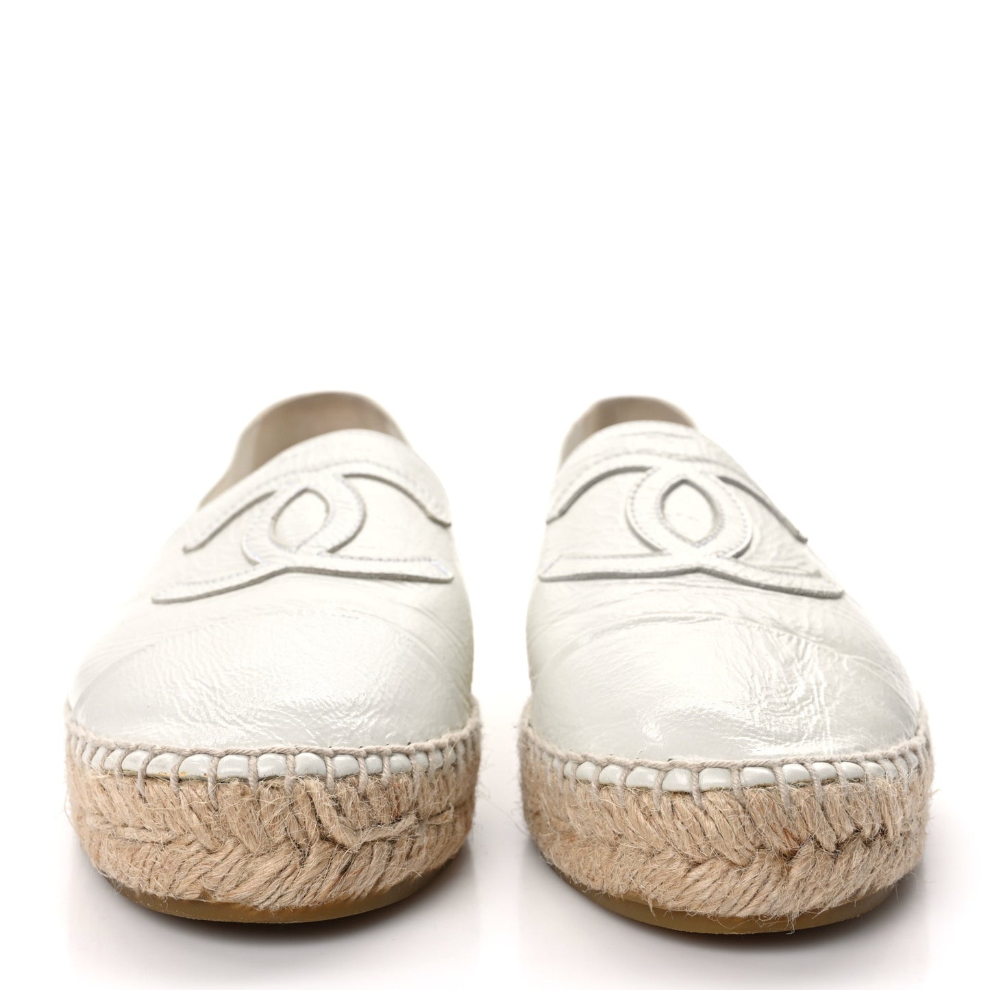 Distressed Patent CC Espadrilles 39 White