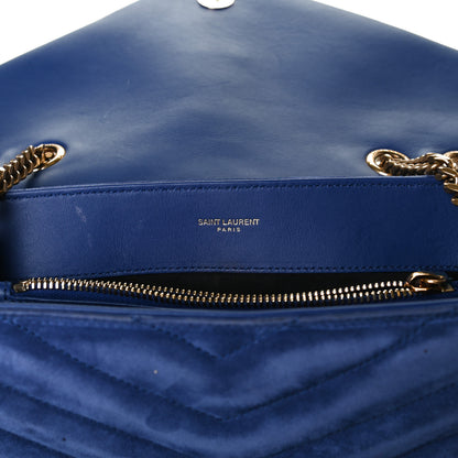 Saint Laurent Suede Y Quilted Monogram Medium Loulou Chain Satchel Blue 7 of 17