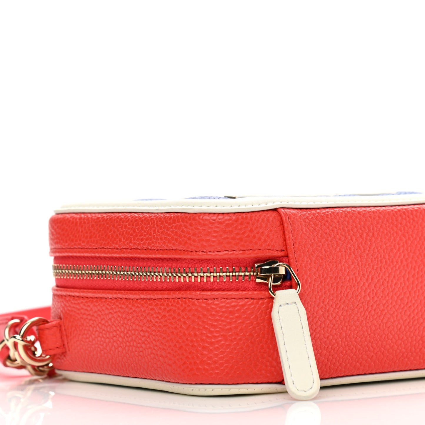 Caviar Quilted CC Filigree Vanity Clutch With Chain Blue White Red