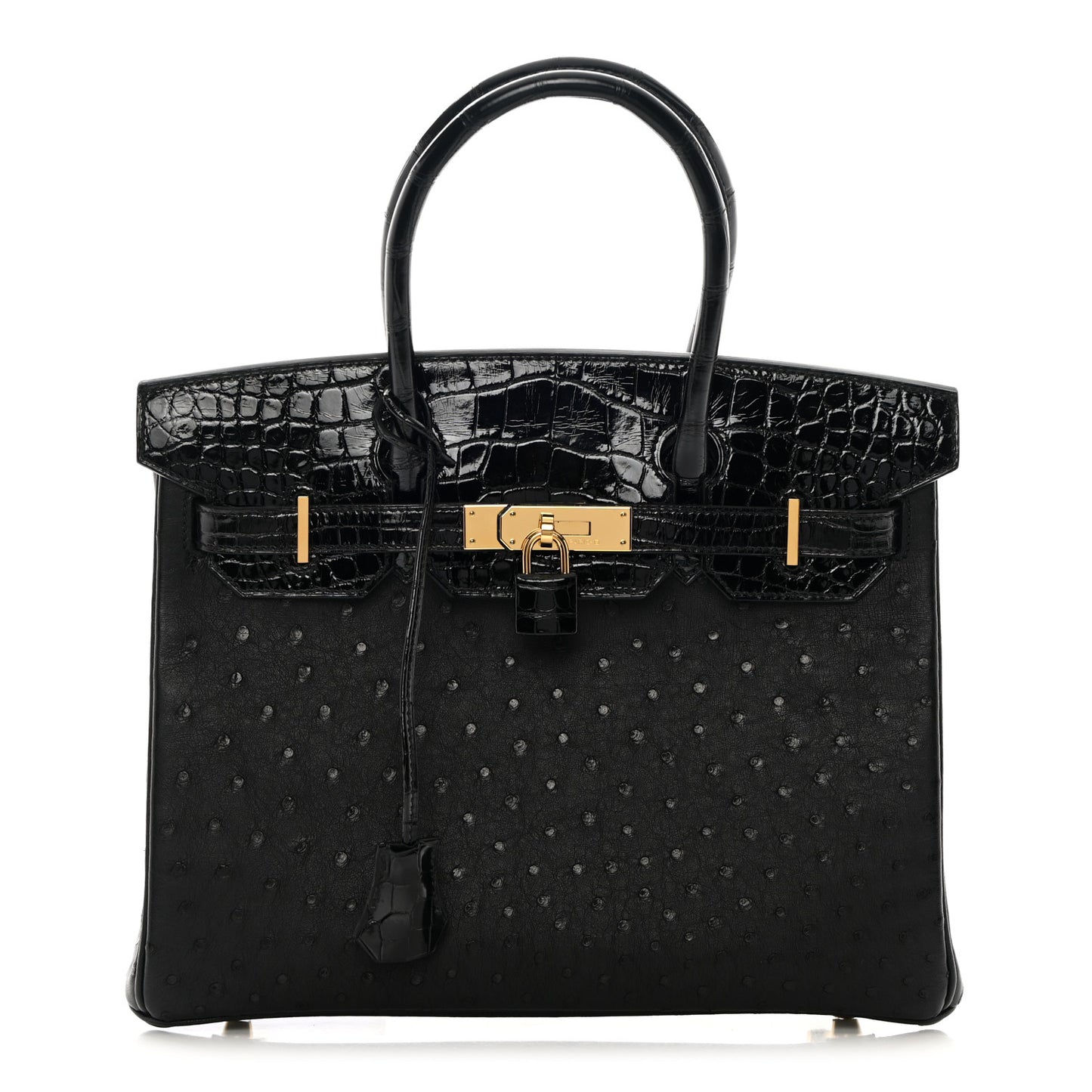 Ostrich Shiny Alligator Birkin Touch 30 Black
