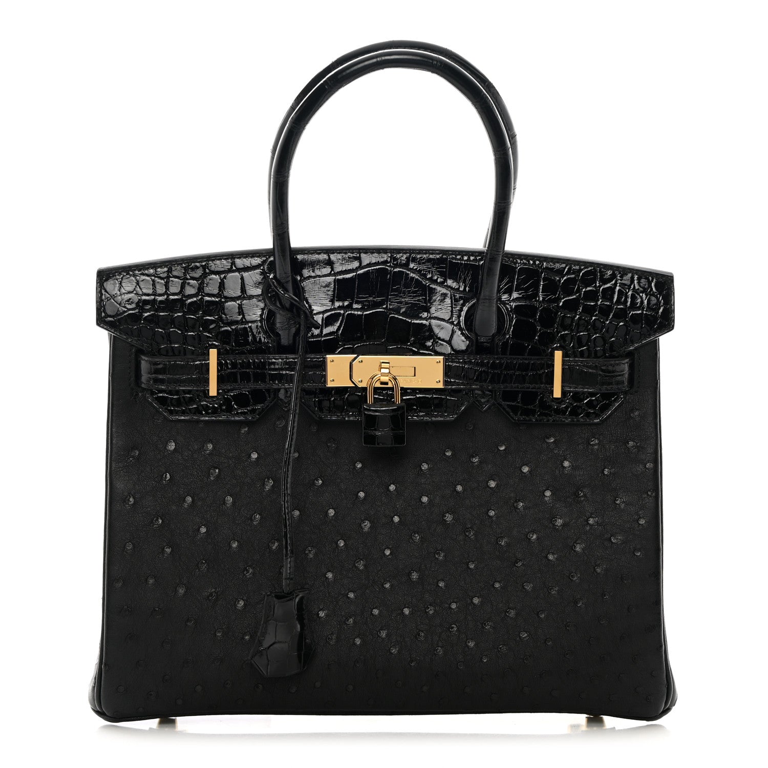 Hermes Ostrich Shiny Alligator Birkin Touch 30 Black 1 of 13