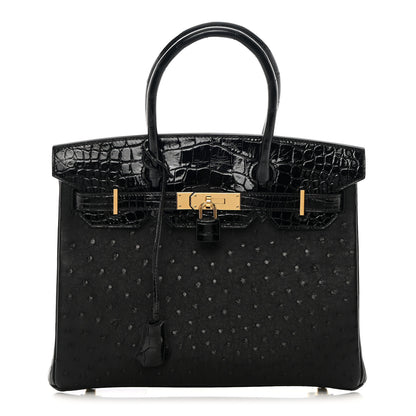 Hermes Ostrich Shiny Alligator Birkin Touch 30 Black 1 of 13