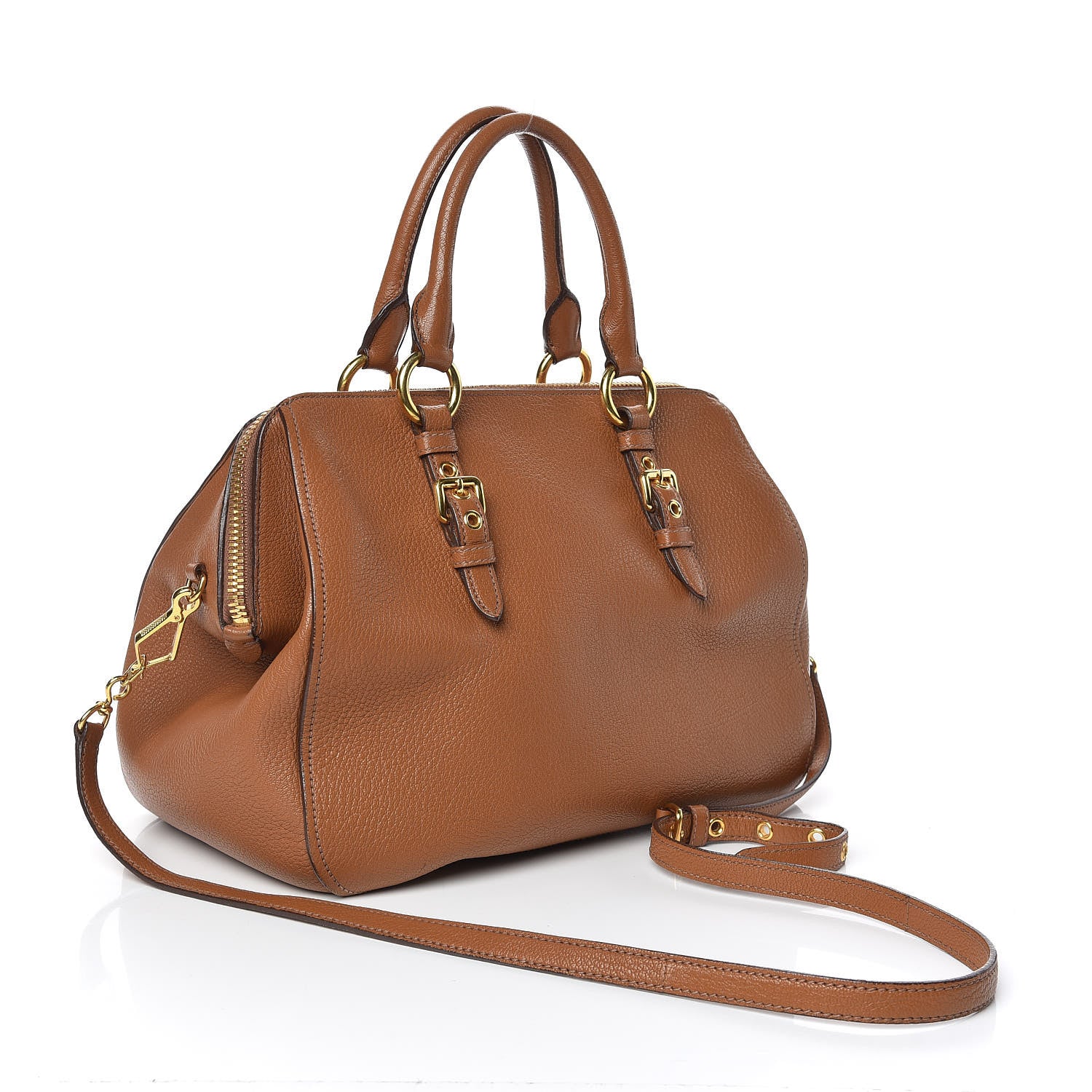 Miu Miu Goatskin Madras Bowling Bag Cuoio 3 of 13
