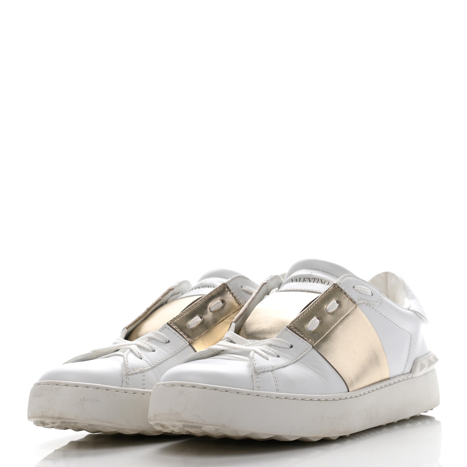 Valentino Garavani Calfskin Rockstud Open Sneakers 39.5 White Pewter 3 of 9