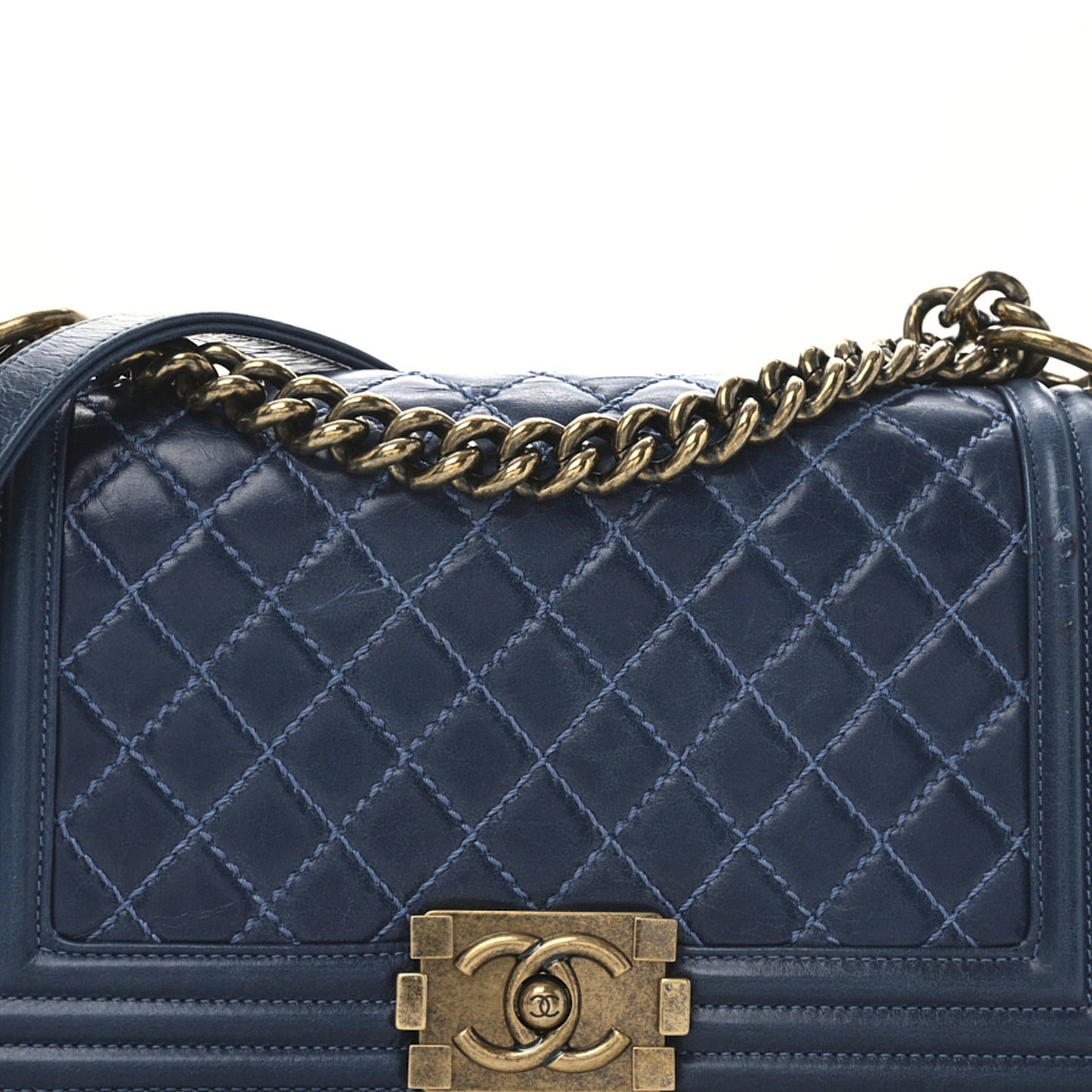 Glazed Calfskin Quilted Medium Boy Flap Blue