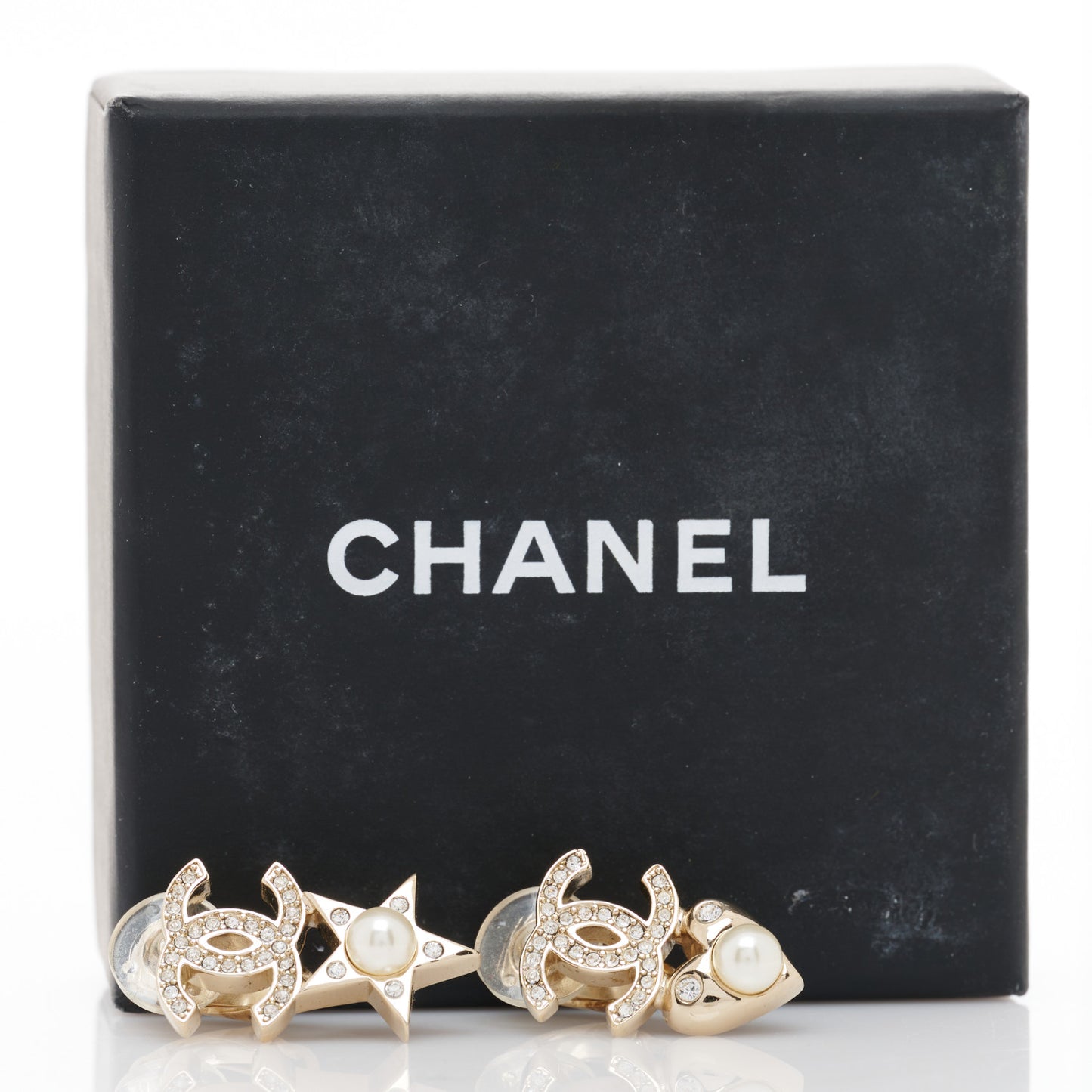 Crystal CC Star Heart Clip On Earrings Gold