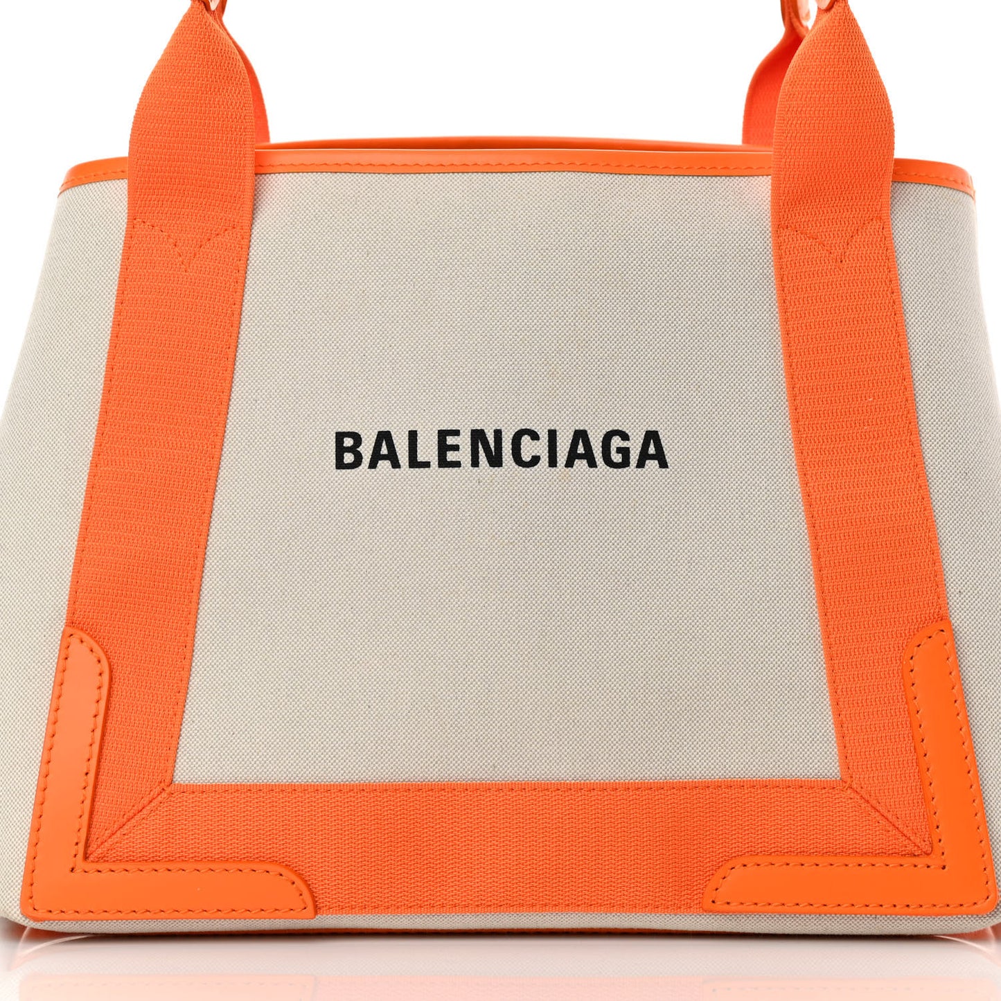 Cotton Canvas Calfskin S Navy Cabas Orange