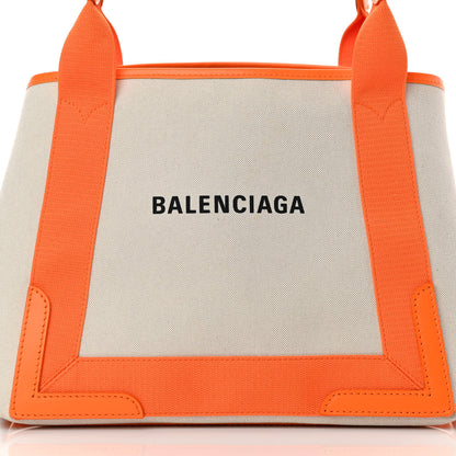 Balenciaga Cotton Canvas Calfskin S Navy Cabas Orange 9 of 14