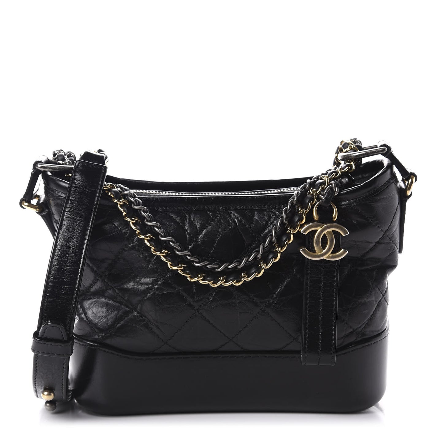 Aged Calfskin Quilted Small Gabrielle Hobo Black