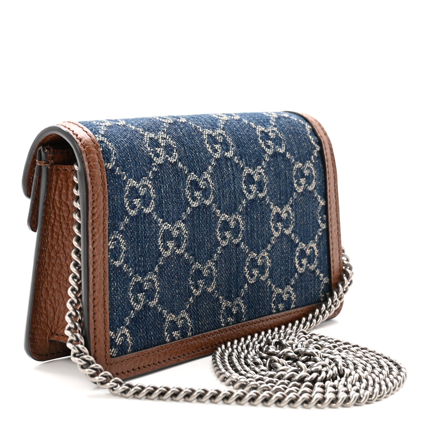 Gucci New Denim GG Monogram Dollar Calfskin Enamel Super Mini Dionysus Shoulder Bag Blue Tea Cuir Epilog Electric Blue 3 of 10