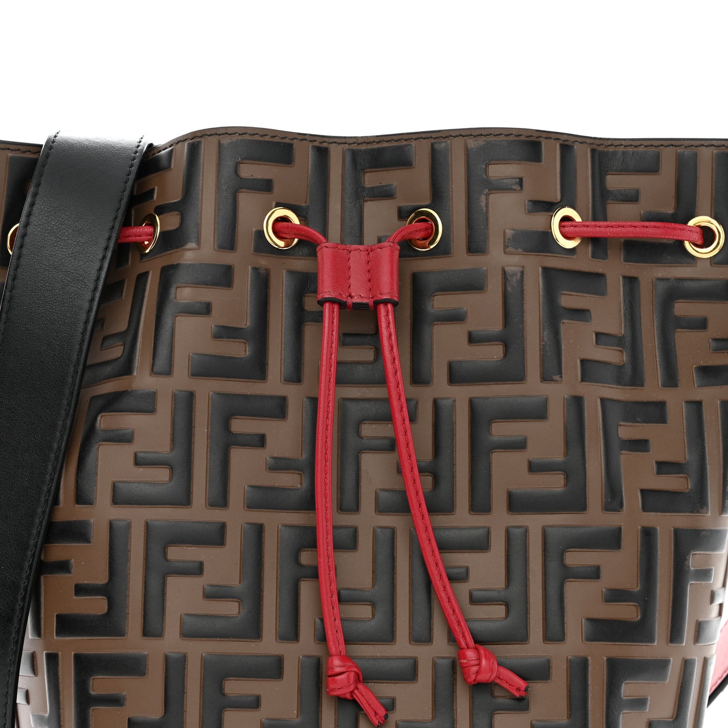 Vitello Grace F is Fendi Bi-Color FF 1974 Embossed Grande Mon Tresor Bucket Bag Maya Black Fragola