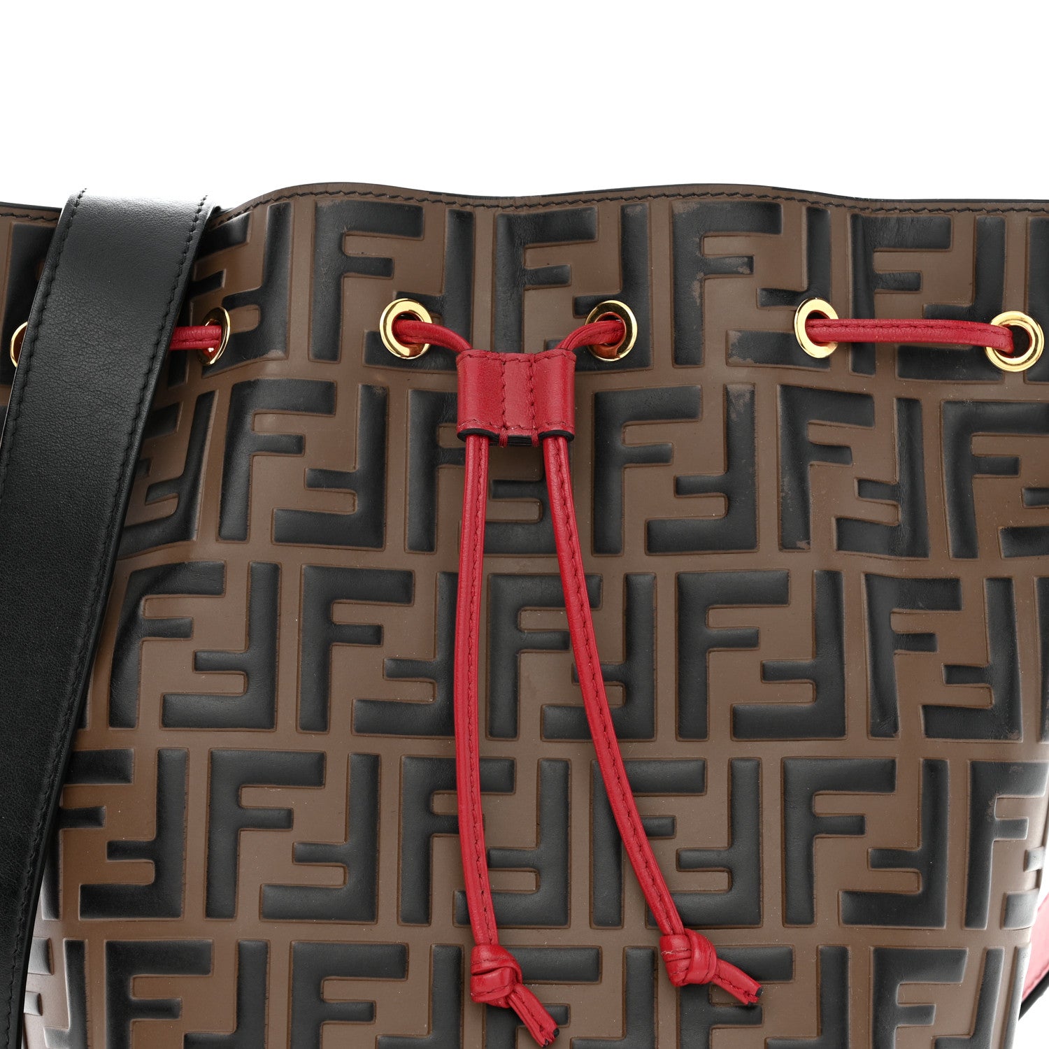 Fendi Vitello Grace F is Fendi Bi-Color FF 1974 Embossed Grande Mon Tresor Bucket Bag Maya Black Fragola 9 of 11