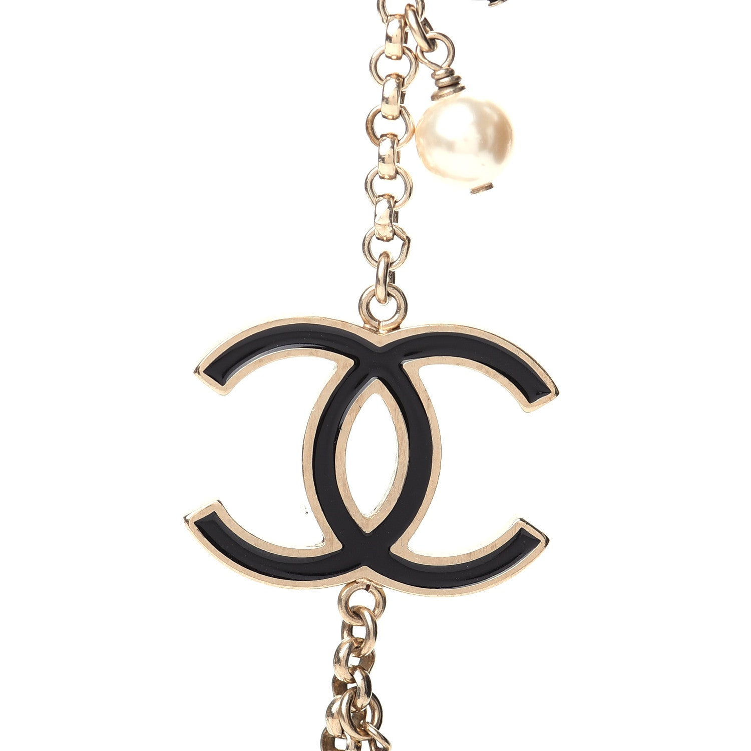 Chanel Pearl Beaded Enamel CC Coco Long Necklace Black Gold 4 of 6
