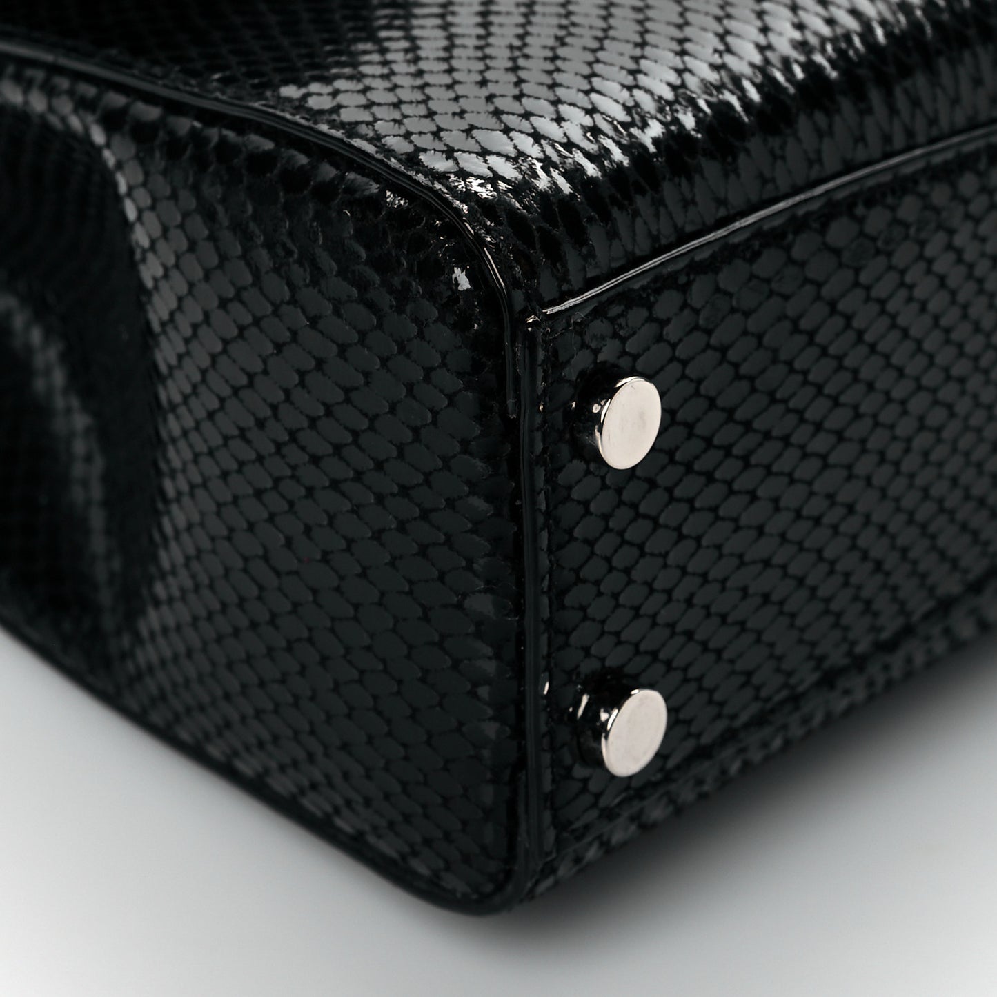 Lizard Calfskin Embossed Cheri Top Handle Bag Black