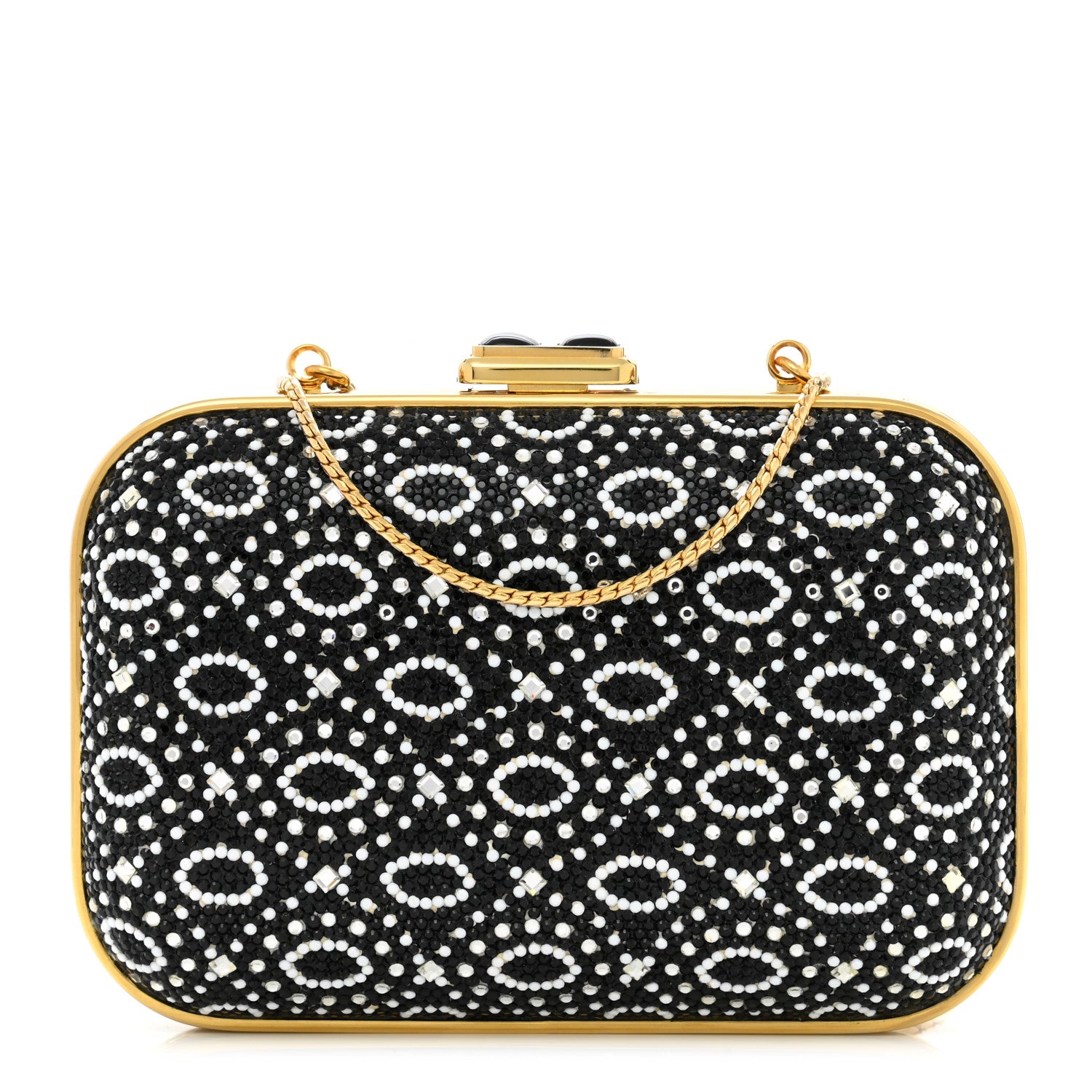 Judith Leiber Swarovski Crystal Minaudiere Clutch Gold Black Multicolor 1 of 9