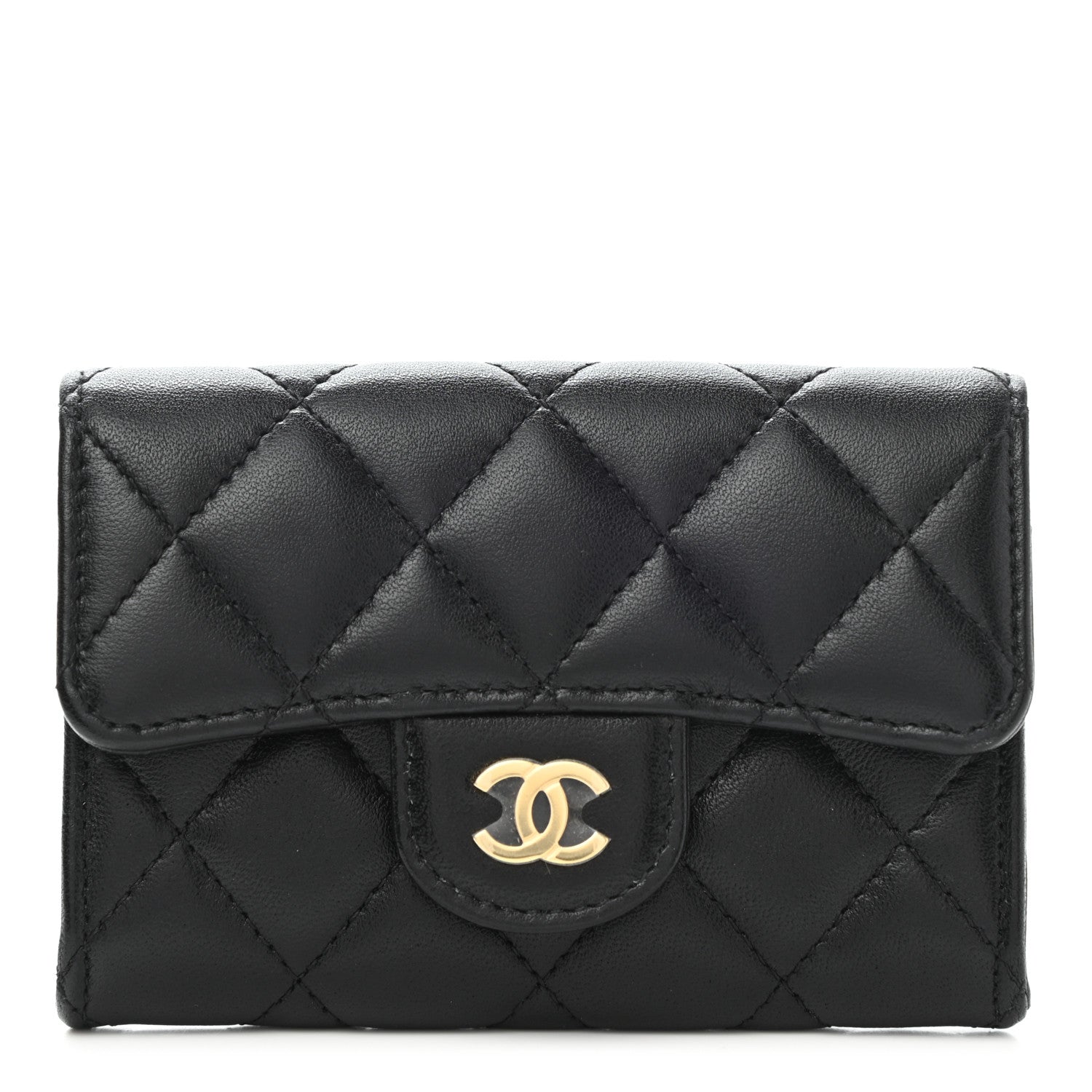 Chanel Lambskin Quilted Flap Card Holder Wallet Black 1 of 9