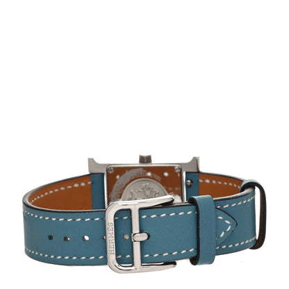 Hermes Stainless Steel Swift 21mm Heure H Hour Quartz Watch Blue Jean 3 of 5
