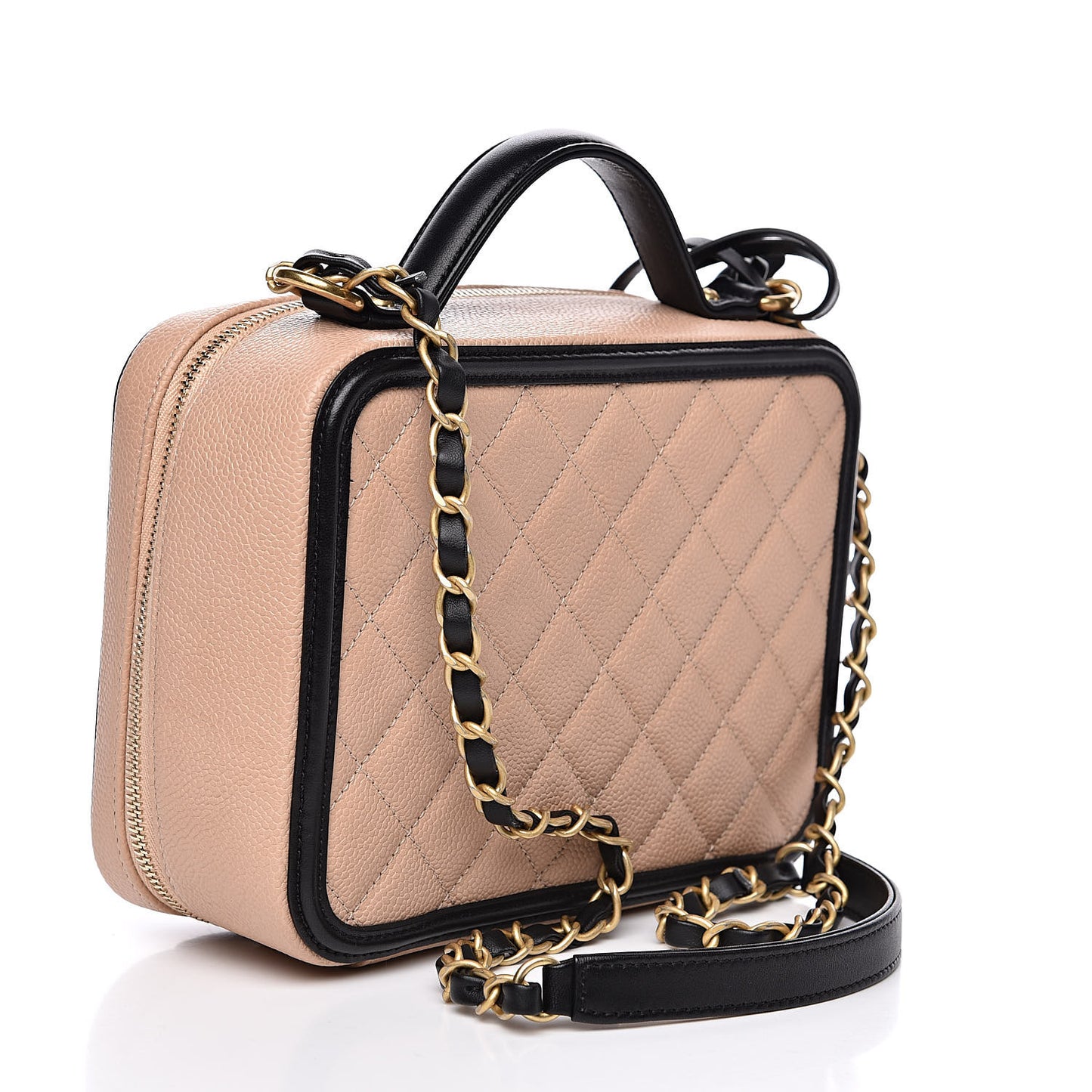 Caviar Quilted Medium CC Filigree Vanity Case Beige Black