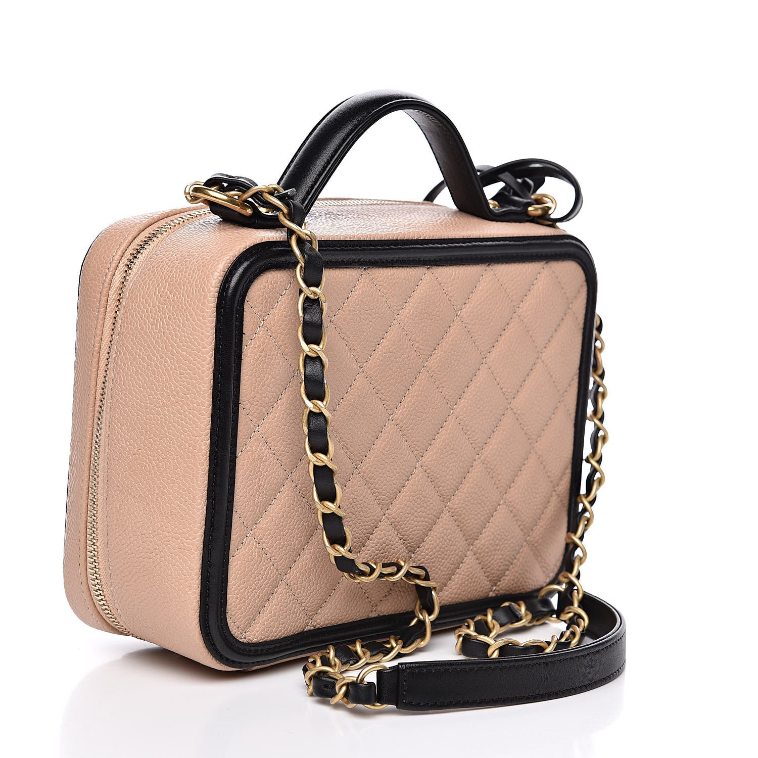 Chanel Caviar Quilted Medium CC Filigree Vanity Case Beige Black 3 of 13