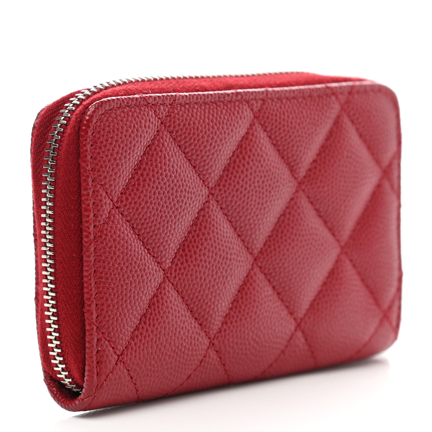 Chanel Caviar Quilted Zip Coin Purse Red 3 of 8